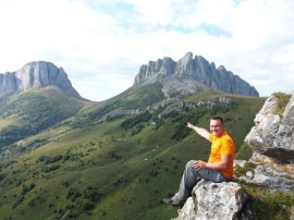 Hiking up a mountain is Large, Small Thach, Caucasus, Russia